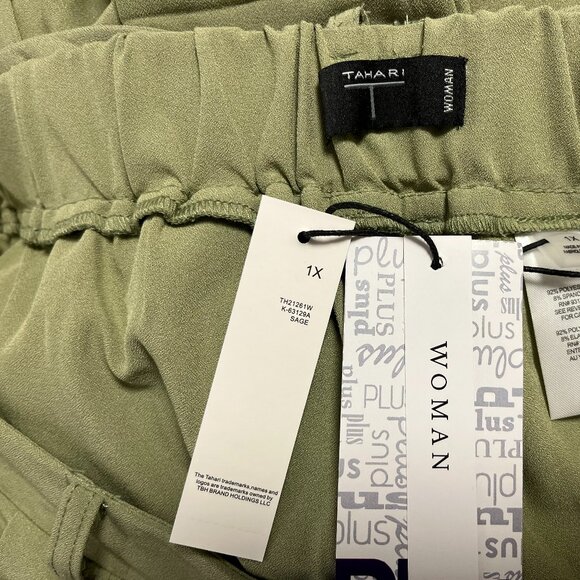 Tahari Women's Sage Green Front Tie Pleated Pants - Size 1X - NWT - Picture 3 of 6